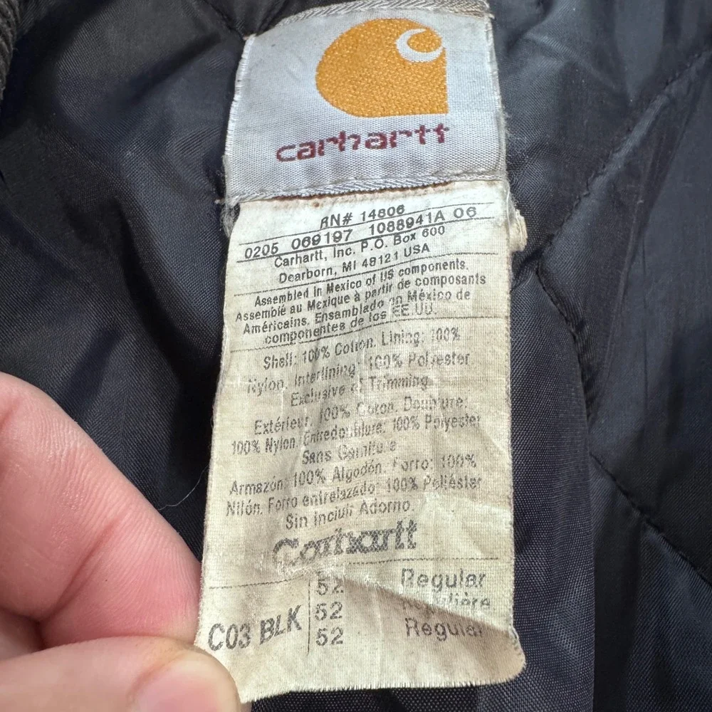 Carhartt Arctic Traditional Coat Mens 52 Regular Black Duck Canvas C03 BLK 3XL